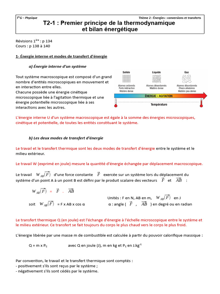Premier principe de thermodynamique | PDF | Transfert thermique ...