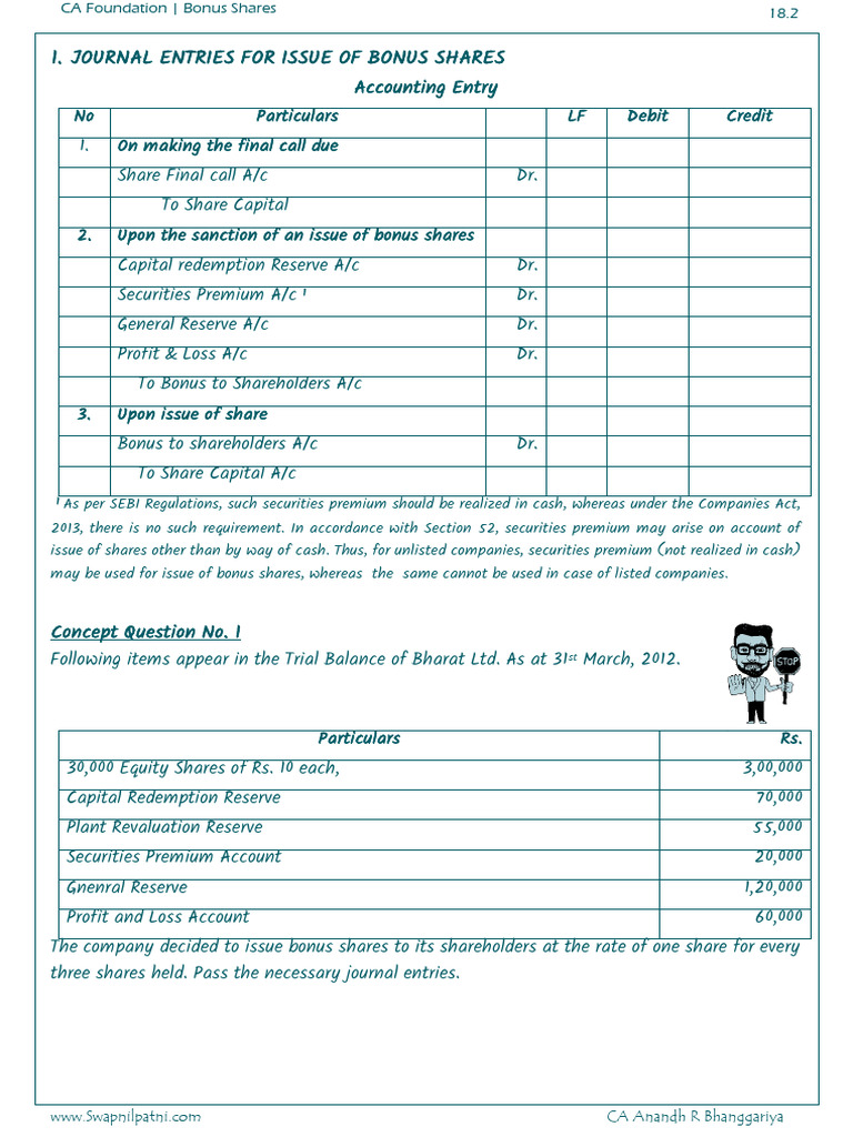 Bonus Shares Theory - Only Illustrations (Final Version) | PDF | Equity ...