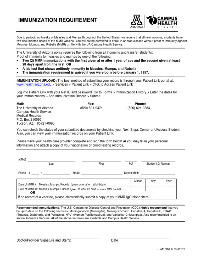 MMR Immunization Requirement - F-Medrec 08-2023 0 0 | PDF | Vaccines ...