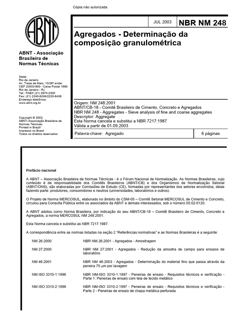 NBR 248 Agregados - Determinação Da | PDF | Brasil | Natureza