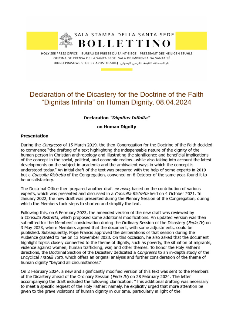 Dignitas Infinita | PDF | Dignity | Image Of God