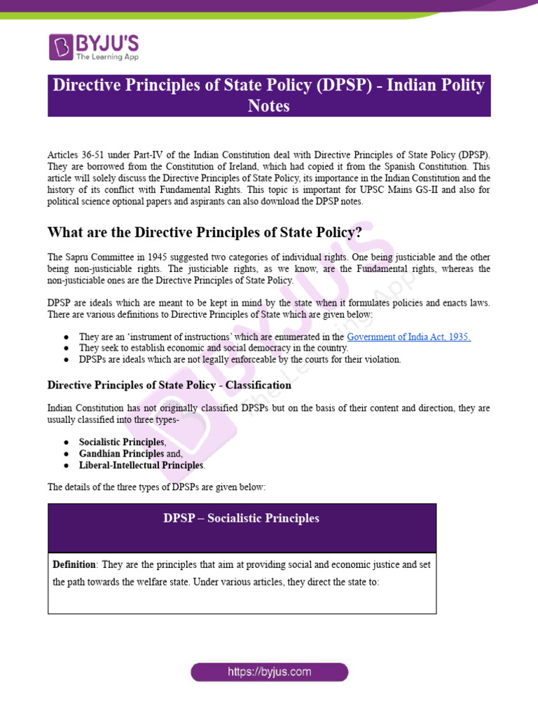 Directive Principles of State Policy DPSP Indian Polity Notes ...