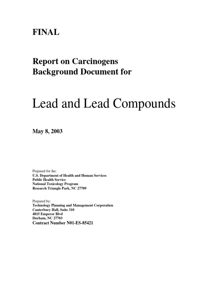 Lead and Lead Compounds Carcinogenicity Report | PDF | Lead | Cancer