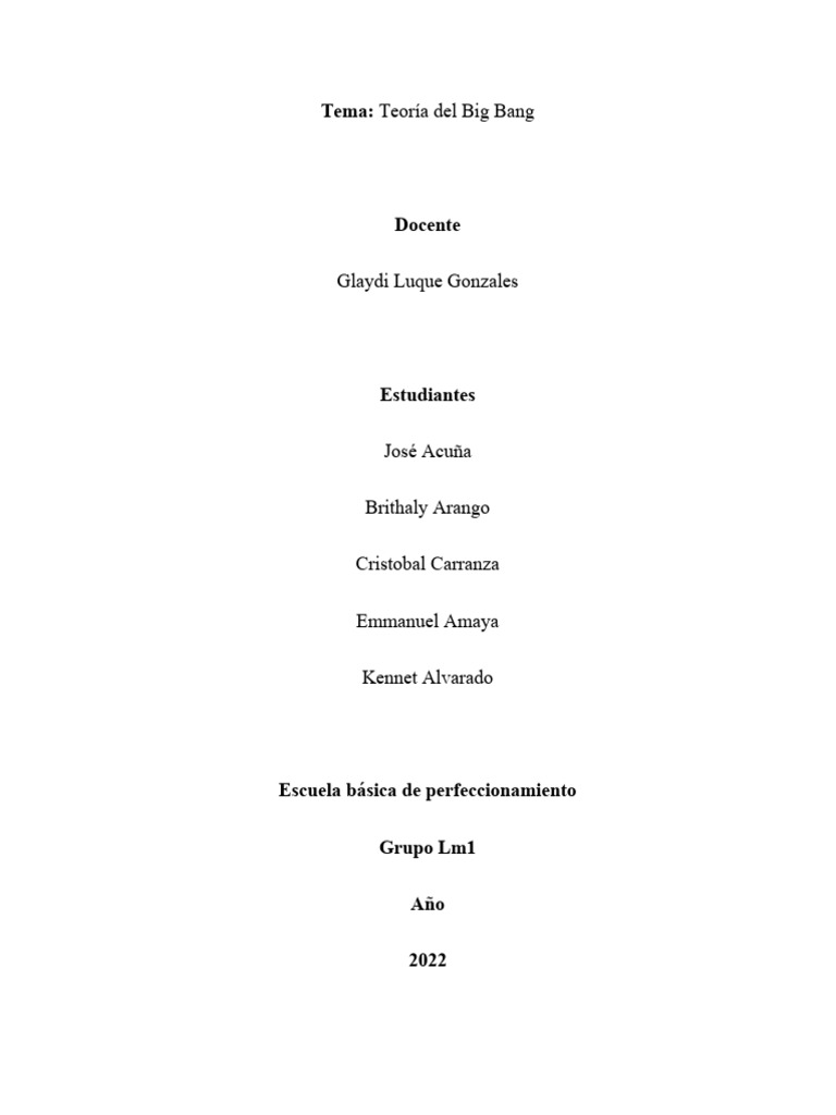 Trabajo de La Teoria Del Big Bang | PDF | Big Bang | Universo
