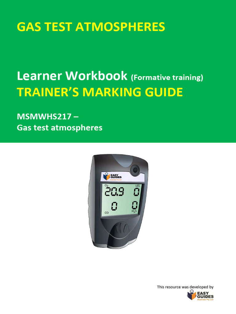 SAMPLE MSMWHS217 Gas Test Atmospheres Learner Workbook Marking Guide ...