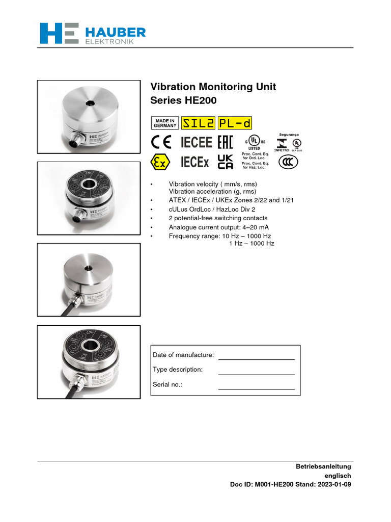 HE200 Vibration Monitoring Manual | PDF | Electrical Connector | Screw