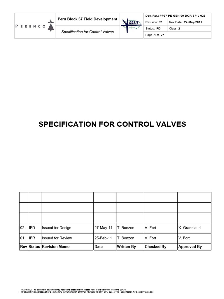 Control Valves Specification Document | PDF | Valve | Specification ...
