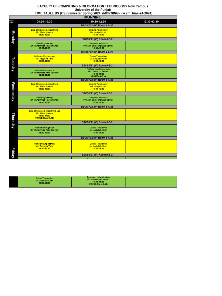 Spring 2024 Timetable for BS Programs | PDF | Computing | Computer Science