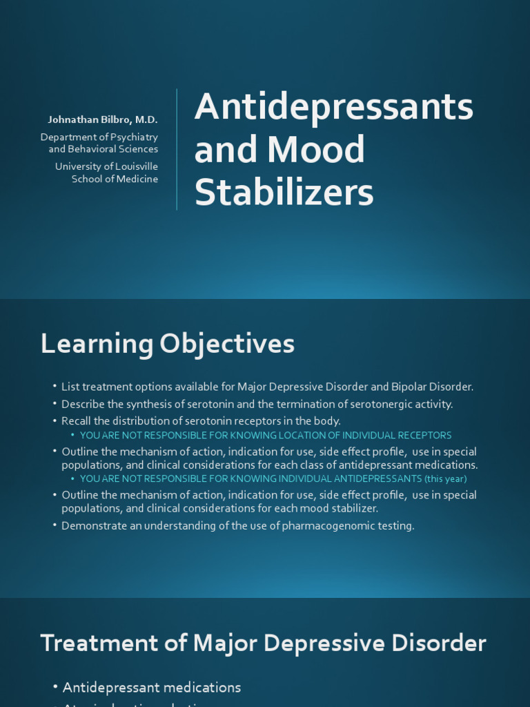 Antidepressants and Mood Stabilizers - Dr. Bilbro | PDF ...