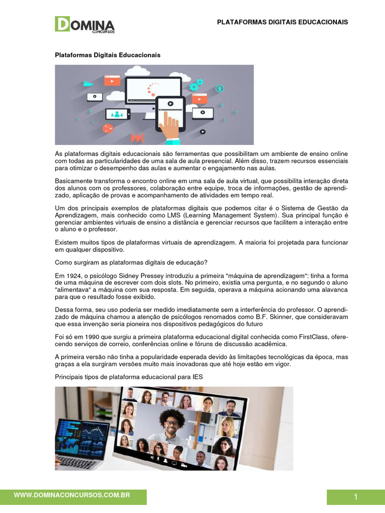 Tipos de Plataformas Educacionais Online | PDF | Tecnologia da ...