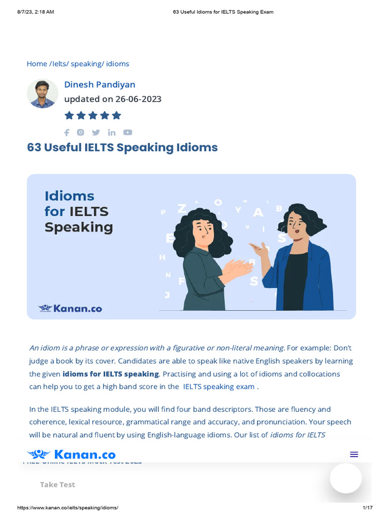 Essential Idioms for IELTS Speaking | PDF | Idiom | Linguistics