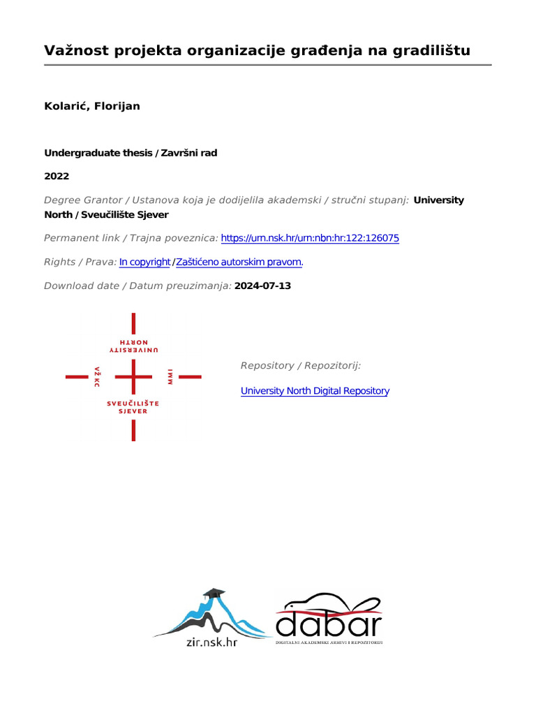 Vaznost Projekta Organizacije Gradenja Kolaric | PDF