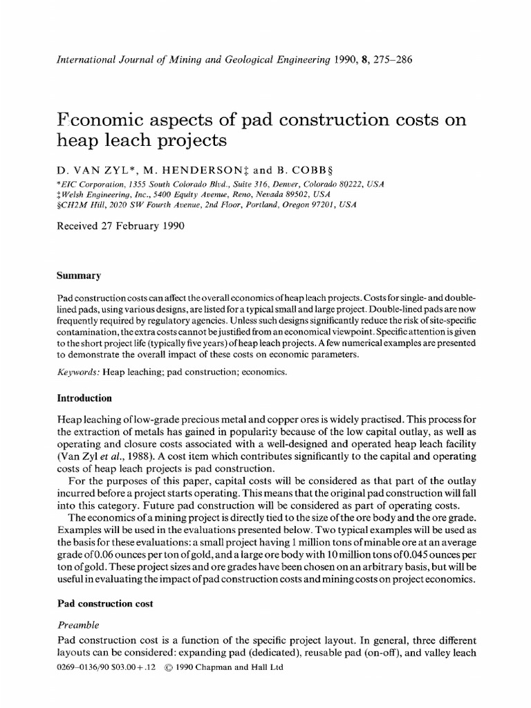 Economic Aspects of Pad Construction Costs On Heap Leach Projects | PDF ...
