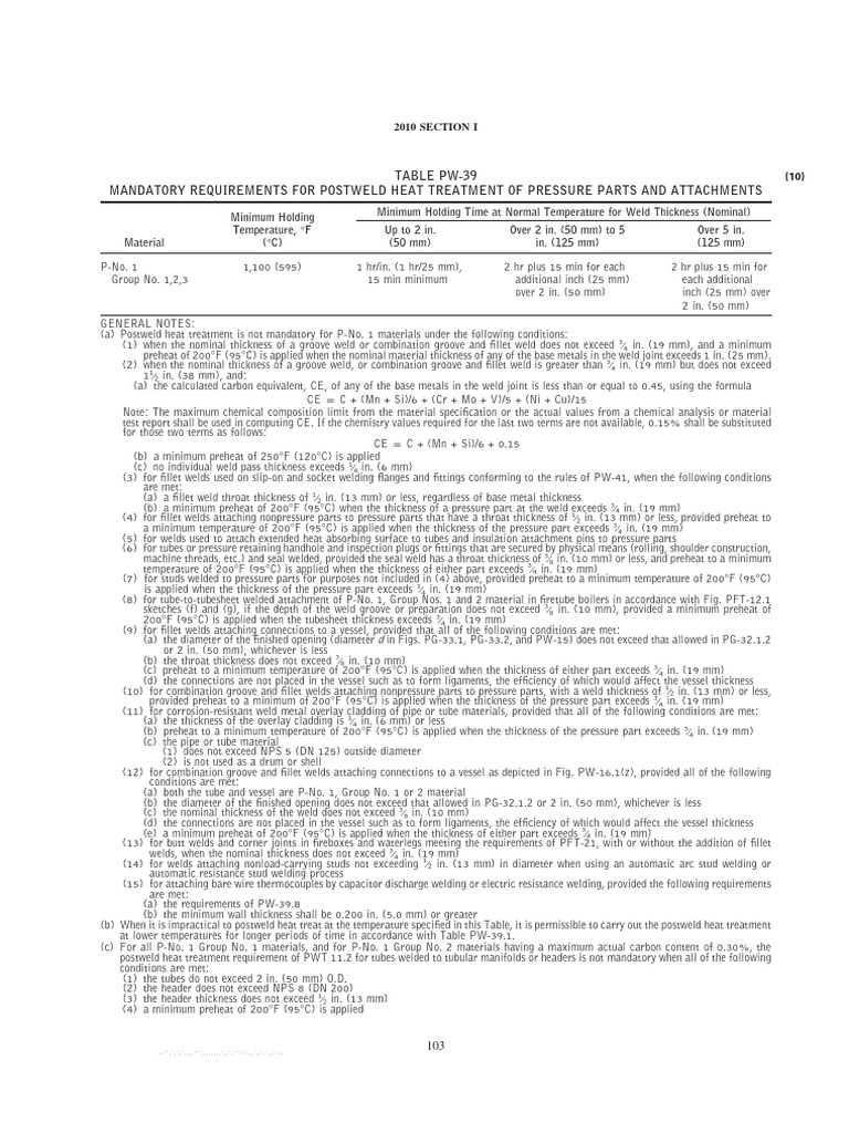 Preheat PWHT P1 ASME 1 (2010) | PDF | Pipe (Fluid Conveyance) | Welding