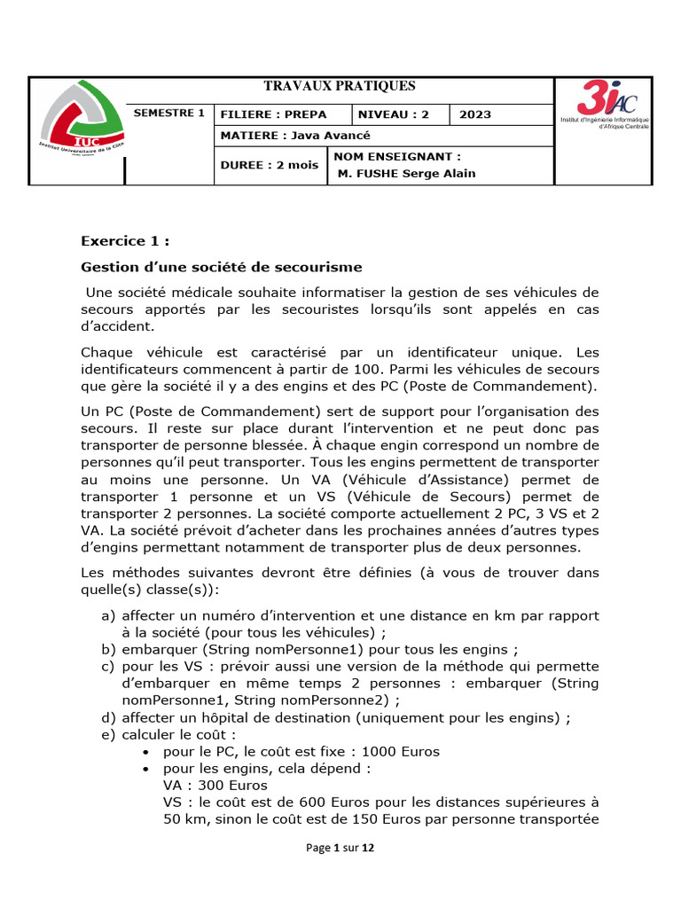 Gestion de Véhicules de Secours en Java | PDF | Véhicules | Java ...