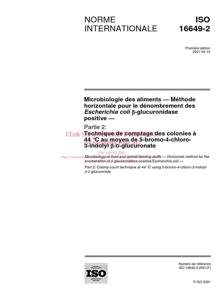 Méthode ISO 16649-2 pour E. coli | PDF | Organisation internationale de ...