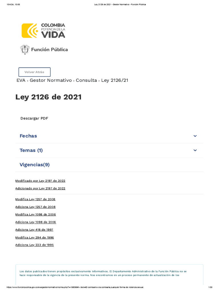 Ley 2126 de 2021 - Gestor Normativo - Función Pública COMISARIA | PDF ...