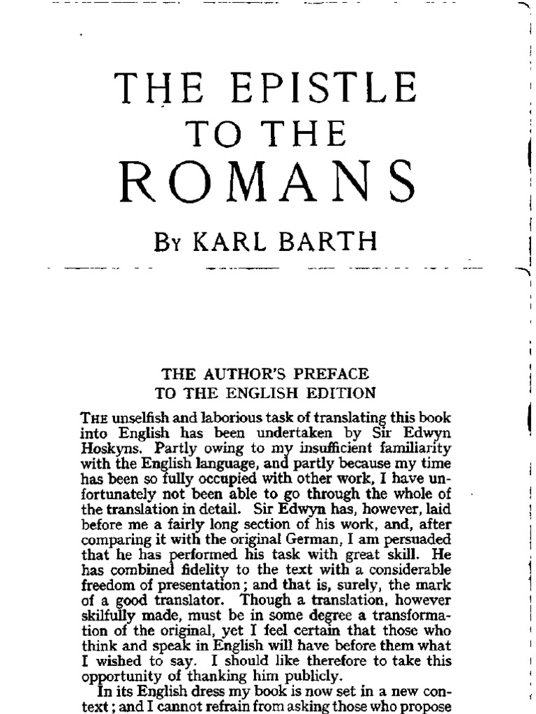 Karl Barth - The Epistle To The Romans | PDF | Epistle To The