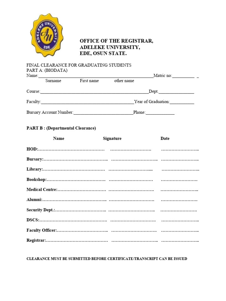Final Clearance Form for Graduating Students | PDF | Career & Growth