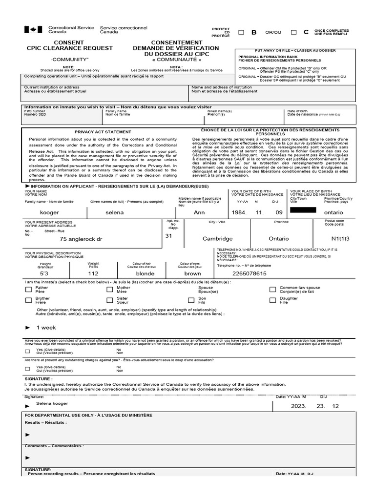 Demande de vérification CPIC | PDF