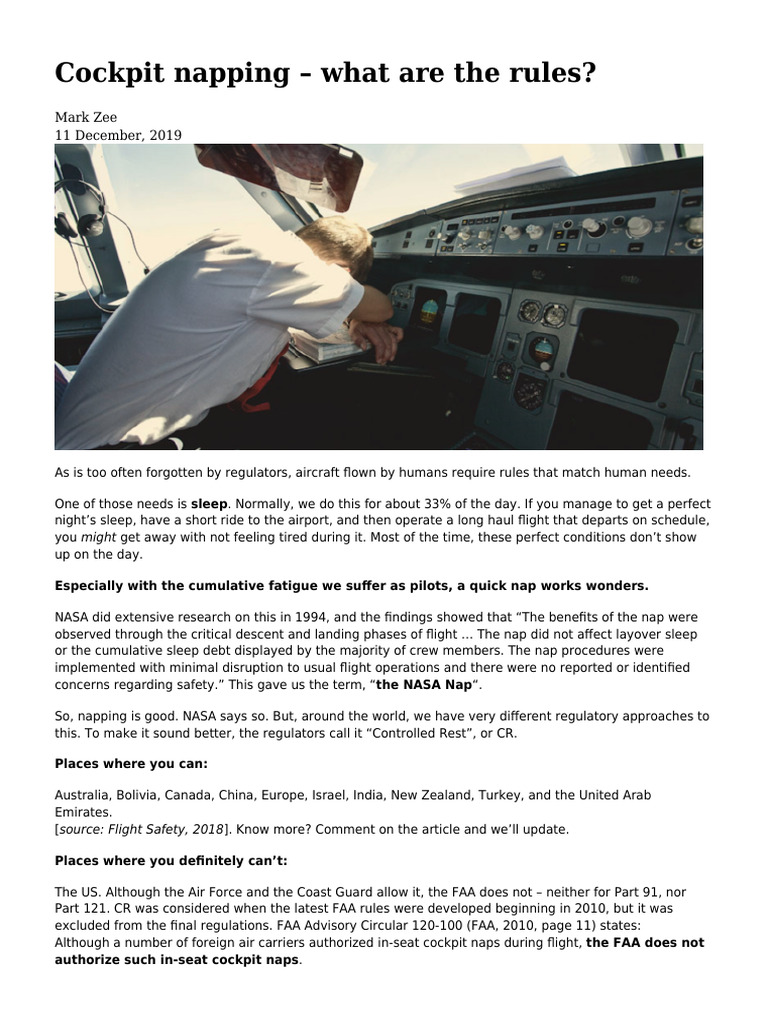 Cockpit Napping What Are The Rules | PDF | Sleep | Aviation