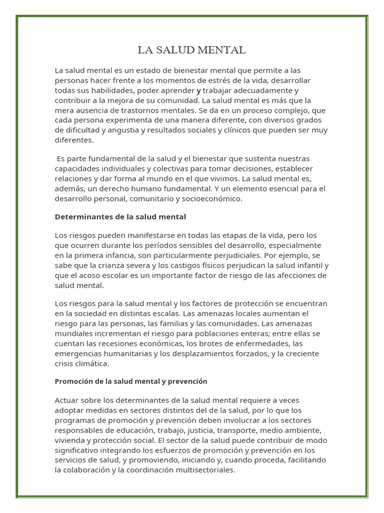 La Salud Mental | PDF | Salud mental | Mente
