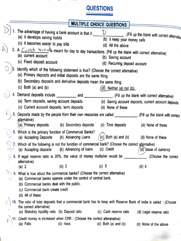 Bank Account Multiple Choice Questions | PDF | Collateral (Finance) | Banks