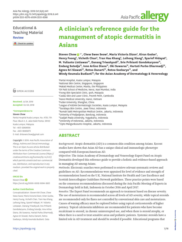 Atopic Dermatitis Management in Asians | PDF | Dermatitis | Evidence ...
