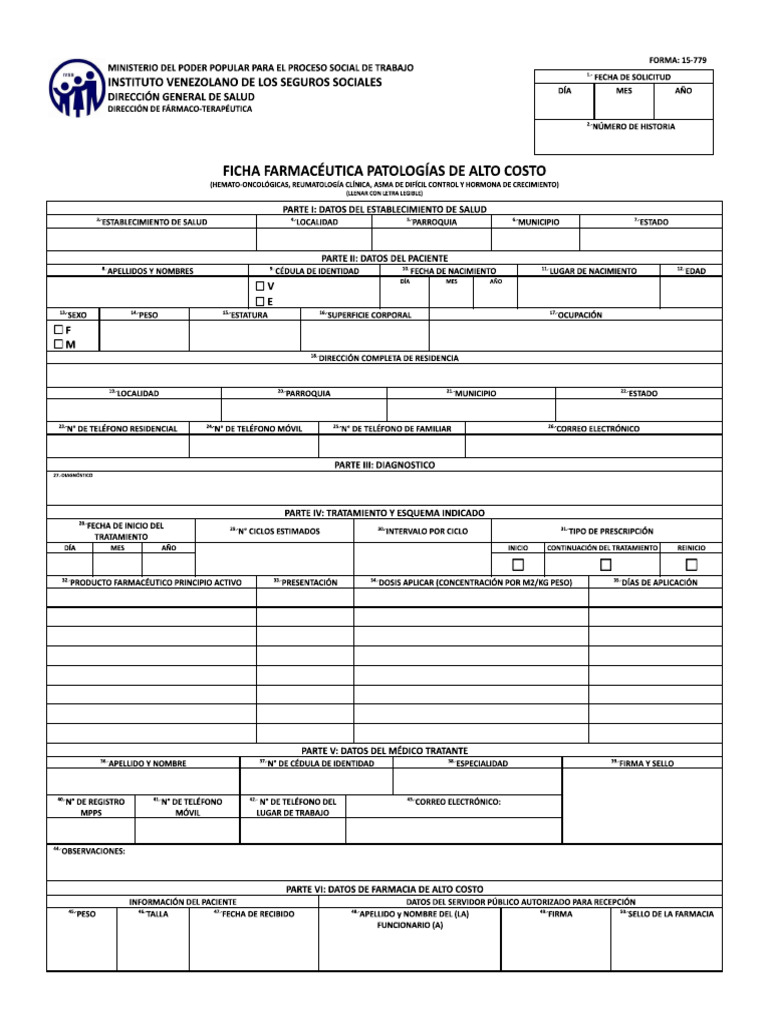 Formato 15-79 IVSS Alto Costo Medicamentos en Limpio | PDF