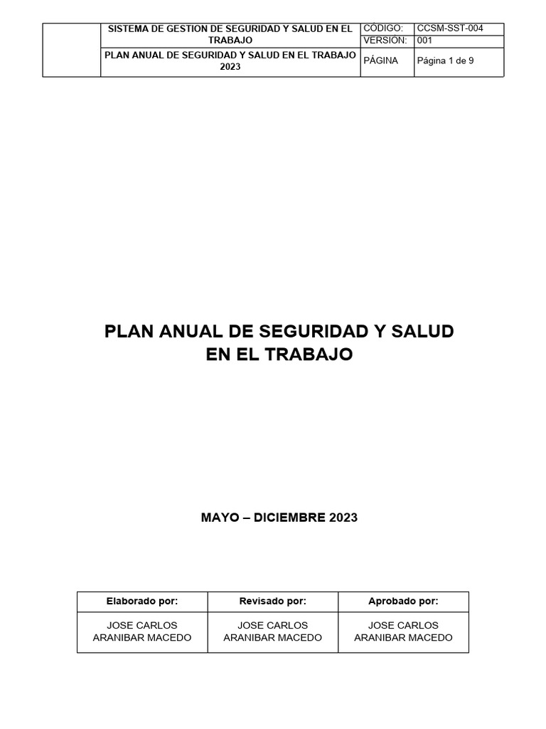Plan Anual de SST | PDF | Seguridad y salud ocupacional | Valores