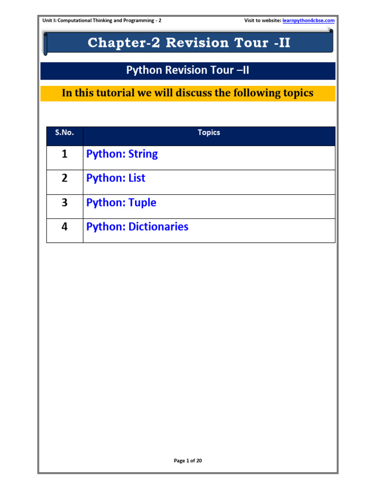 Python Revision Tour - II | PDF | String (Computer Science) | Computer ...
