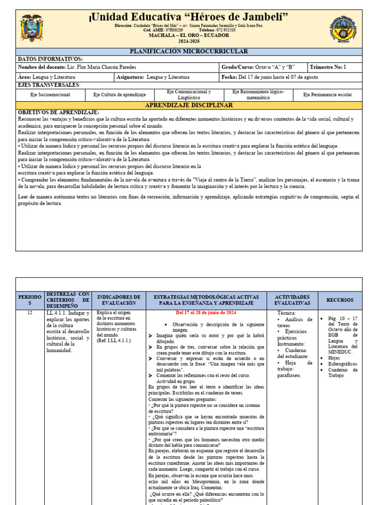 8vo Ay B Lyl Trimestre 1 | PDF | Novelas | Aprendizaje