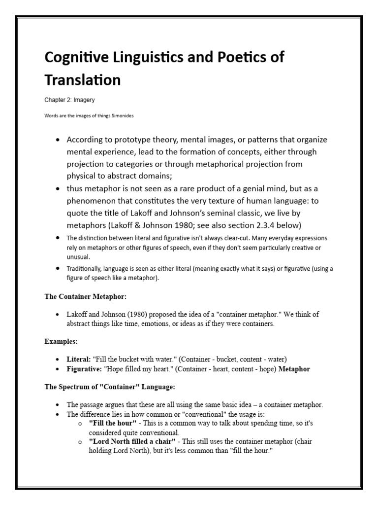 Cognitive Linguistics: Imagery in Language | PDF | Metaphor | Semantics