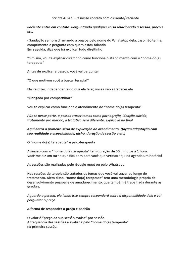 Atendimento Terapêutico via WhatsApp | PDF | Psicoterapia