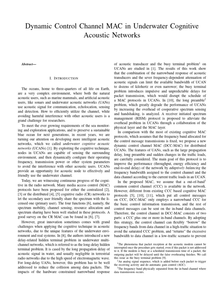 Dynamic MAC for Underwater Acoustic Networks | PDF | Computer Network ...