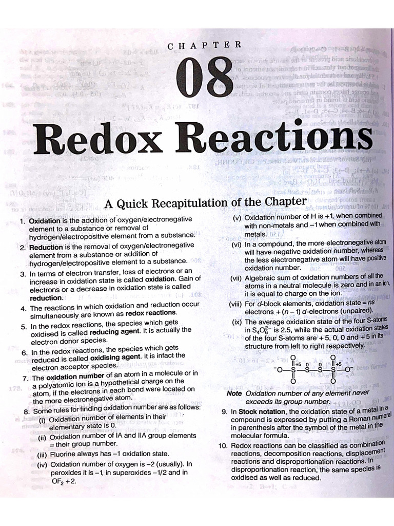 Redox Reactions Ncert Questions | PDF
