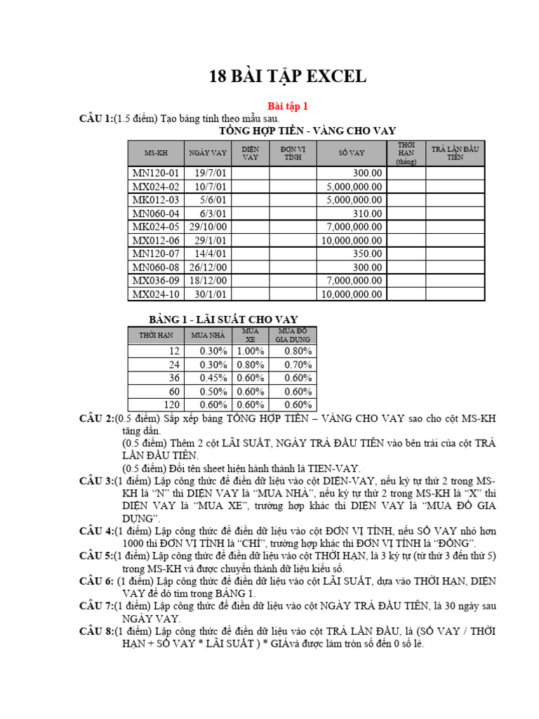 18 bai tap excel pdf
