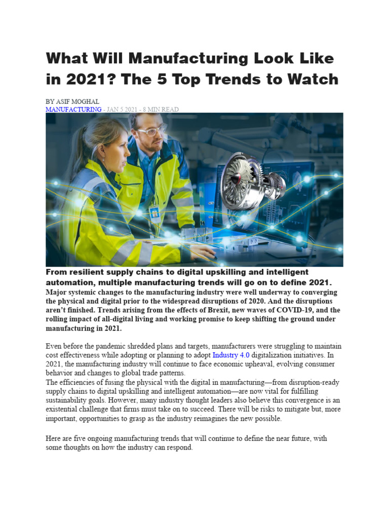 What Will Manufacturing Look Like In 2021 Pdf Supply Chain Automation