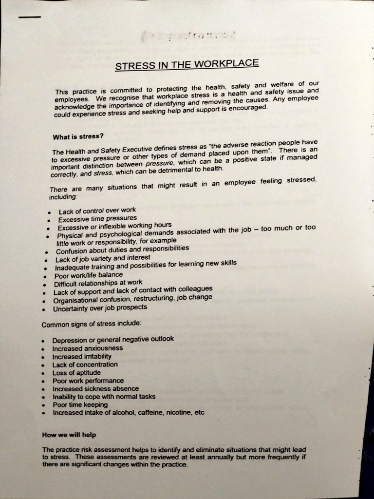 Stress in The Work Place | PDF | Occupational Stress | Occupational ...