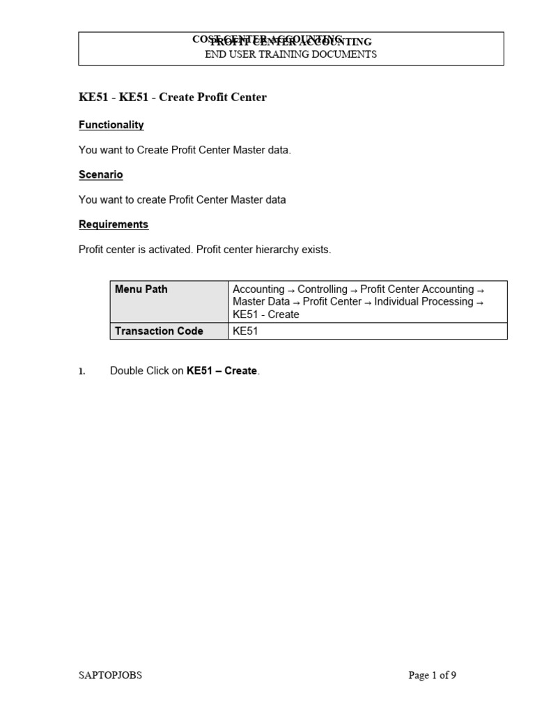 Create Profit Center with KE51 Tcode | PDF | Accounting | Information ...