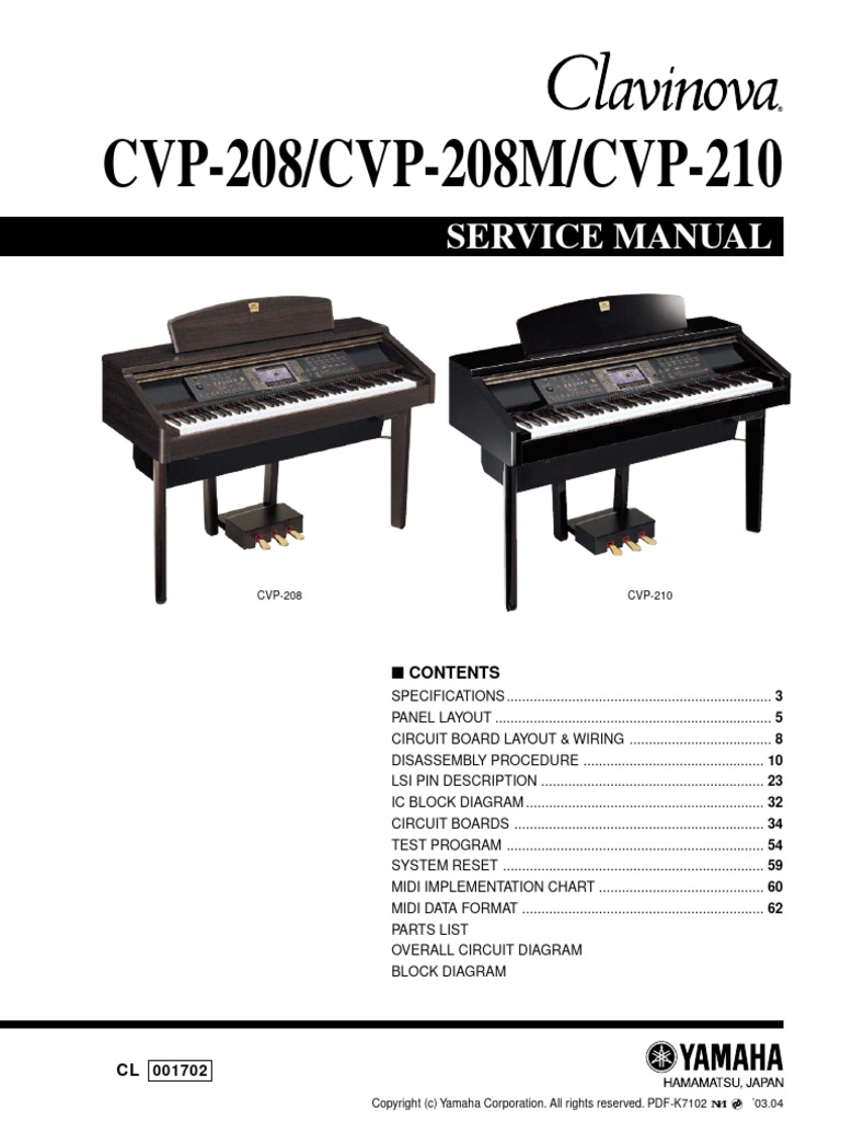 Yamaha Clavinova CVP-208/210 Service Manual | PDF | Electrical