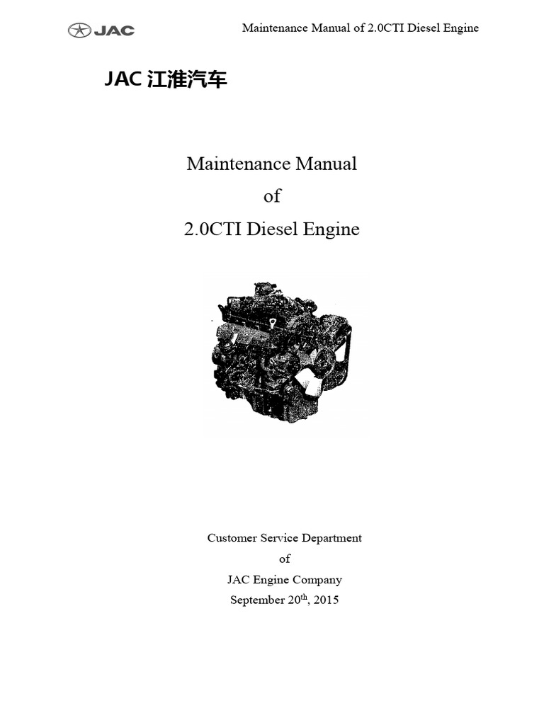 JAC T8 2.0CTI Diesel Engine Manual | PDF | Piston | Diesel Engine