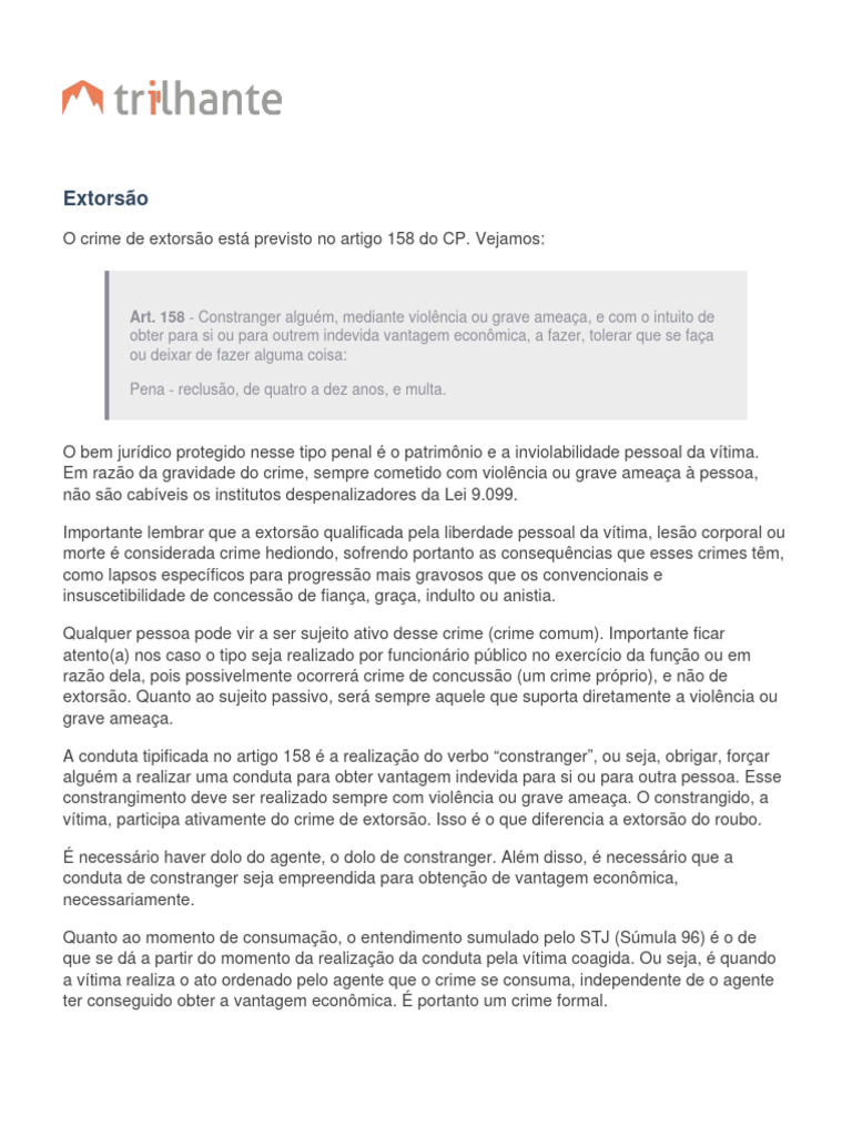 Entenda a Extorsão e suas Penalidades | PDF | Extorsão | Roubo