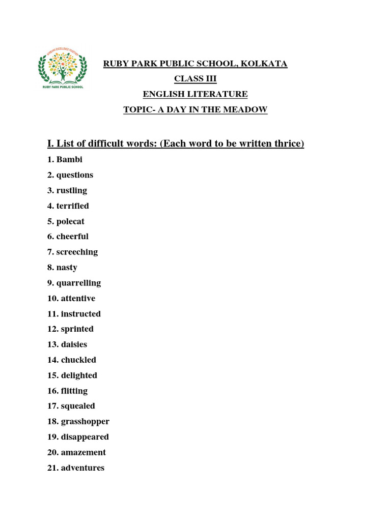 A Day in the Meadow: Class 3 Guide | PDF | Language Arts & Discipline