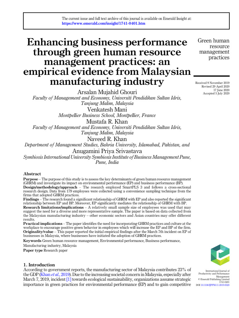 Green HRM Impact on Malaysian Firms | PDF | Performance Appraisal ...