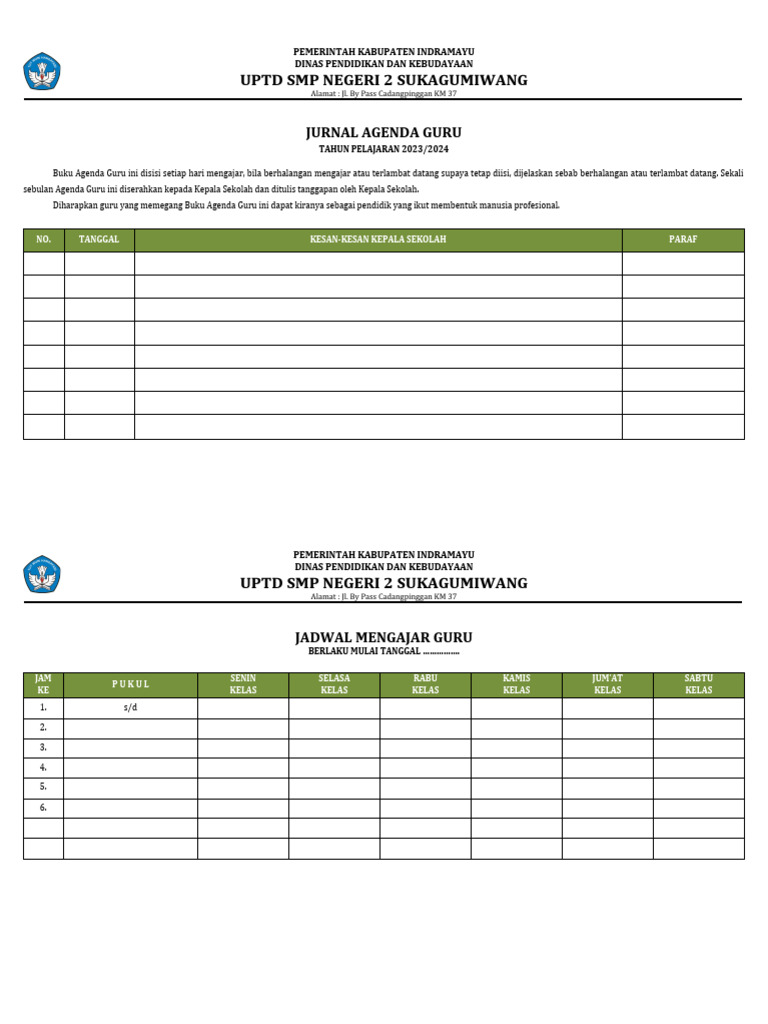 Jurnal Agenda dan Mengajar Guru SMP | PDF