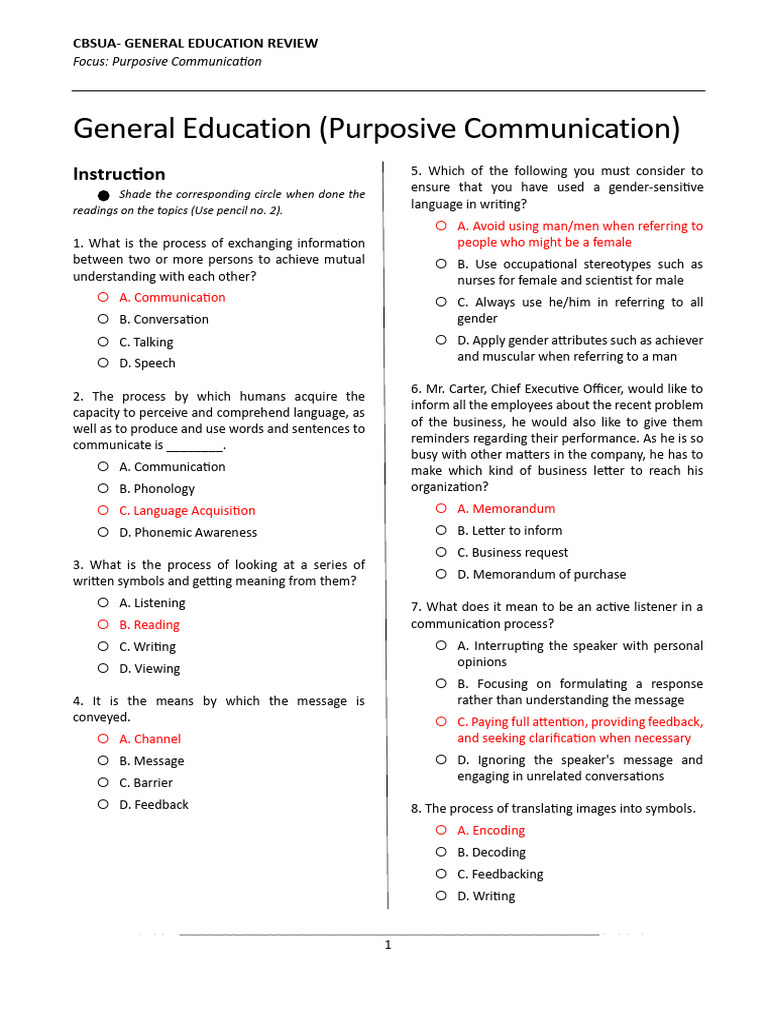 Purposive Communication Review Guide | PDF | Communication | Nonverbal ...
