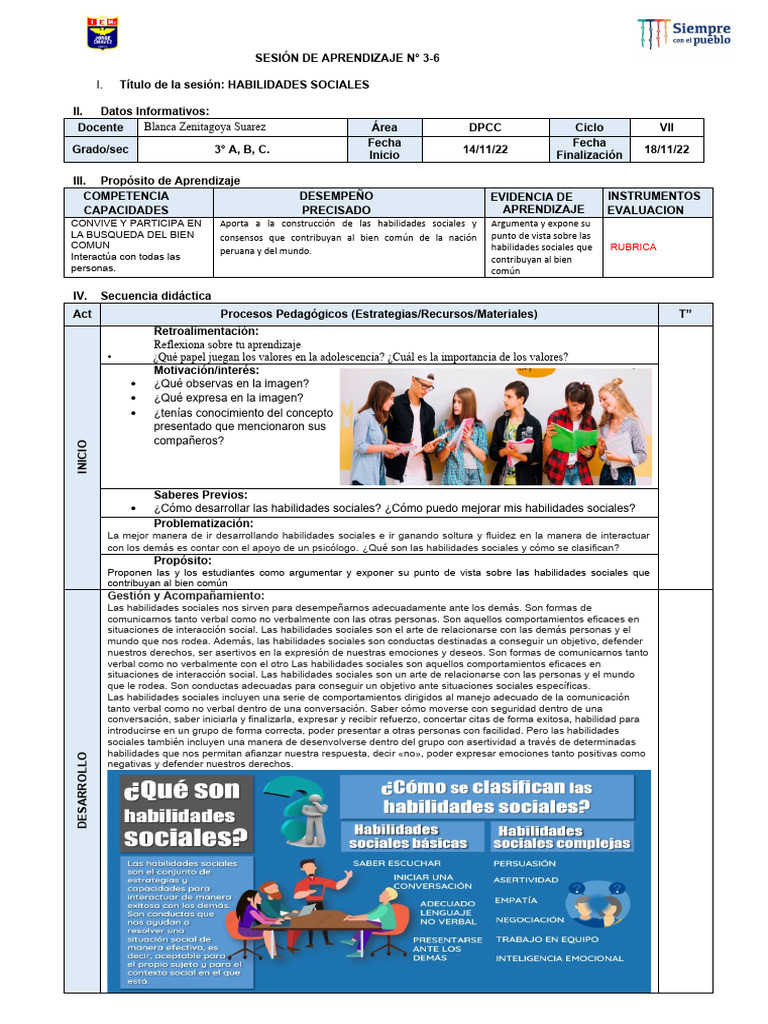 SESion 3 6 3°4°DPCC | PDF | Aprendizaje | Comportamiento