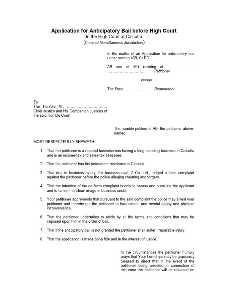 High Court Anticipatory Bail Application | PDF | Bail | Crimes
