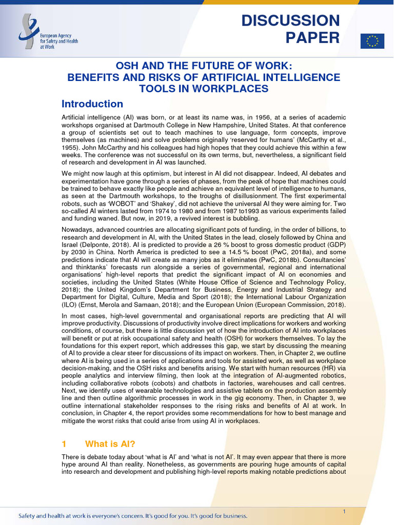 OSH Future of Work Artificial Intelligence | PDF | Artificial ...